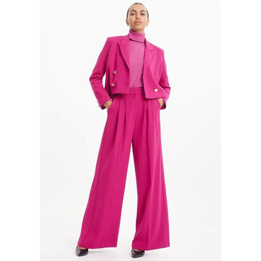 Chic Pink Short Blazer Women Pants Set High-end Double Breasted Female Two Pieces(Blazer+Trousers)أطقم بناطيل