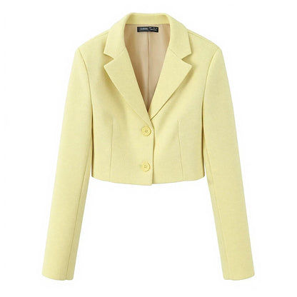 Spring Commuter Style Short Blue Suit Jacket Women's Fashionable Versatile Single Button Flip Collar Top Thin Long Sleeve