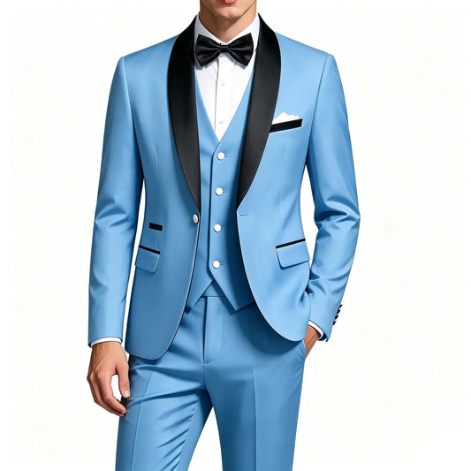Costume 3 pièces de luxe classique pour homme coupe slim avec blazer à revers châle, gilet et pantalon, pour mariage, affaires, bal de promo – Haute qualité