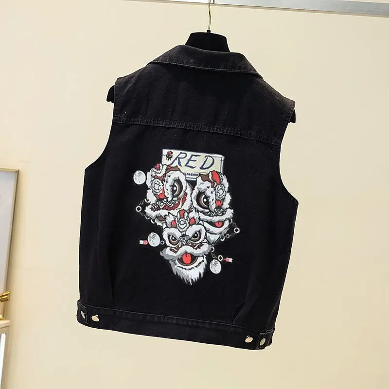 Women's Hot Drill Denim Vest Cropped Sleeveless Top Korean Fashion Streetwear Diamond Designer Vest Coat Trendy Jeans Waistcoat