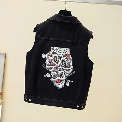 Women's Hot Drill Denim Vest Cropped Sleeveless Top Korean Fashion Streetwear Diamond Designer Vest Coat Trendy Jeans Waistcoat