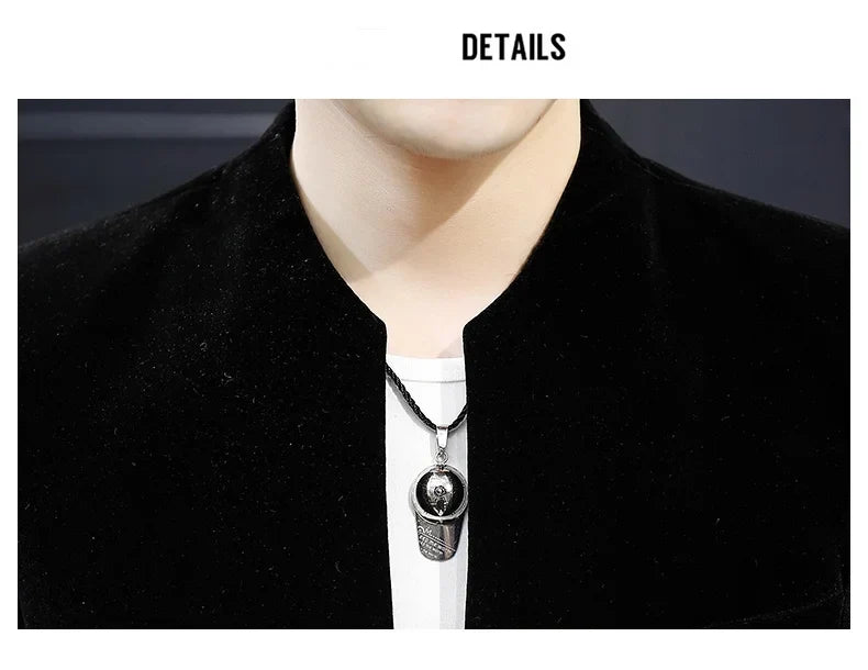 Slim Fit Velvet Yuan Collar Shirt Korean Style Fashion Trend Handsome Canary Boutique Coat New Version Small Yuan Collar Suit