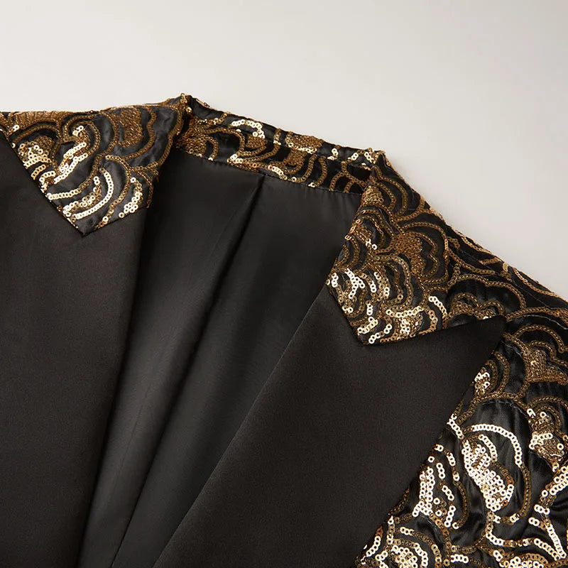 Men's Luxury Gold Sequins Suit Jacket Shawl Lapel Slim Wedding Party Blazers Bar Stage Singer Concert Glitter Tuxedo Dress Coat