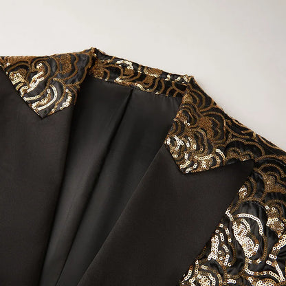 Men's Luxury Gold Sequins Suit Jacket Shawl Lapel Slim Wedding Party Blazers Bar Stage Singer Concert Glitter Tuxedo Dress Coat