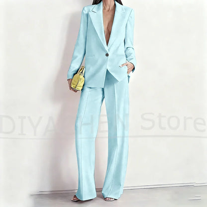 Women's Suit Set Peak Lapel One Button Blazer and Wide-Leg Pants Fashion Formal Casual Party Office Stylish Pants Sets Two Piece