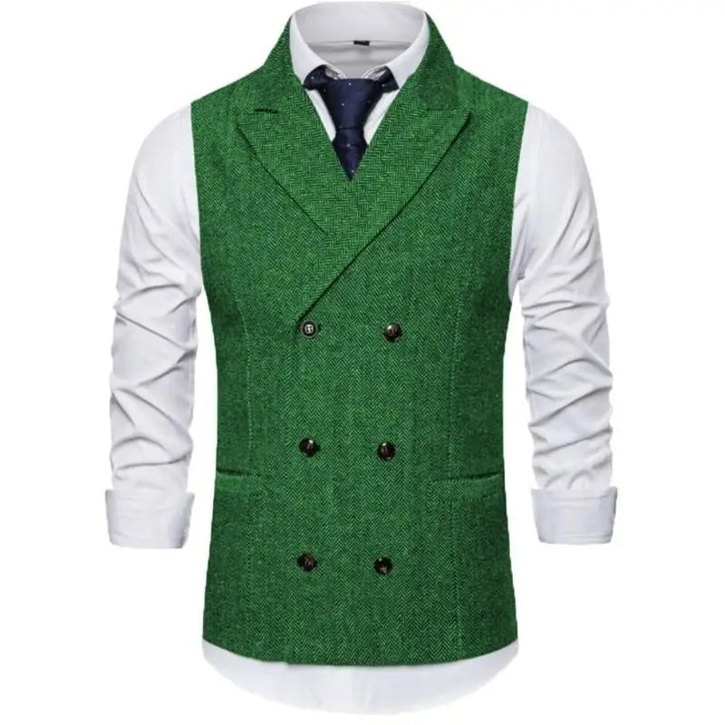 Men's Vest Double Breasted Herringbone Waistcoat for Weddings & Business Formal