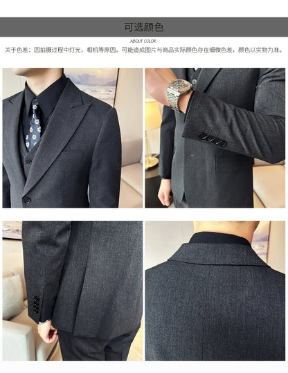 (Jacket + Vest + Pant) Men's Formal Slim Fit Business Work Wedding Stage Tuxedo Fashion Best Men Social Dress Suit 3 Pieces Set