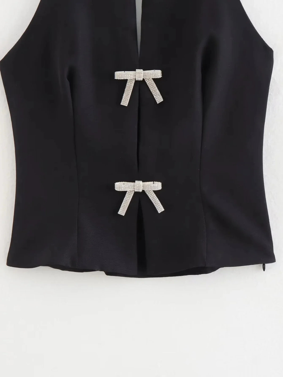 Rhinestone Bow Halter Top Women Off Shoulder White Crop Top Woman Party Backless Sexy Tops Summer Cut Out Short Black Top