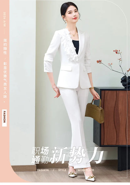 Spring Fashion Office Ladies Blazer and Pants Suit Formal Solid Color Women Jacket Trouser Women Business Work Wear 2 Piece Set