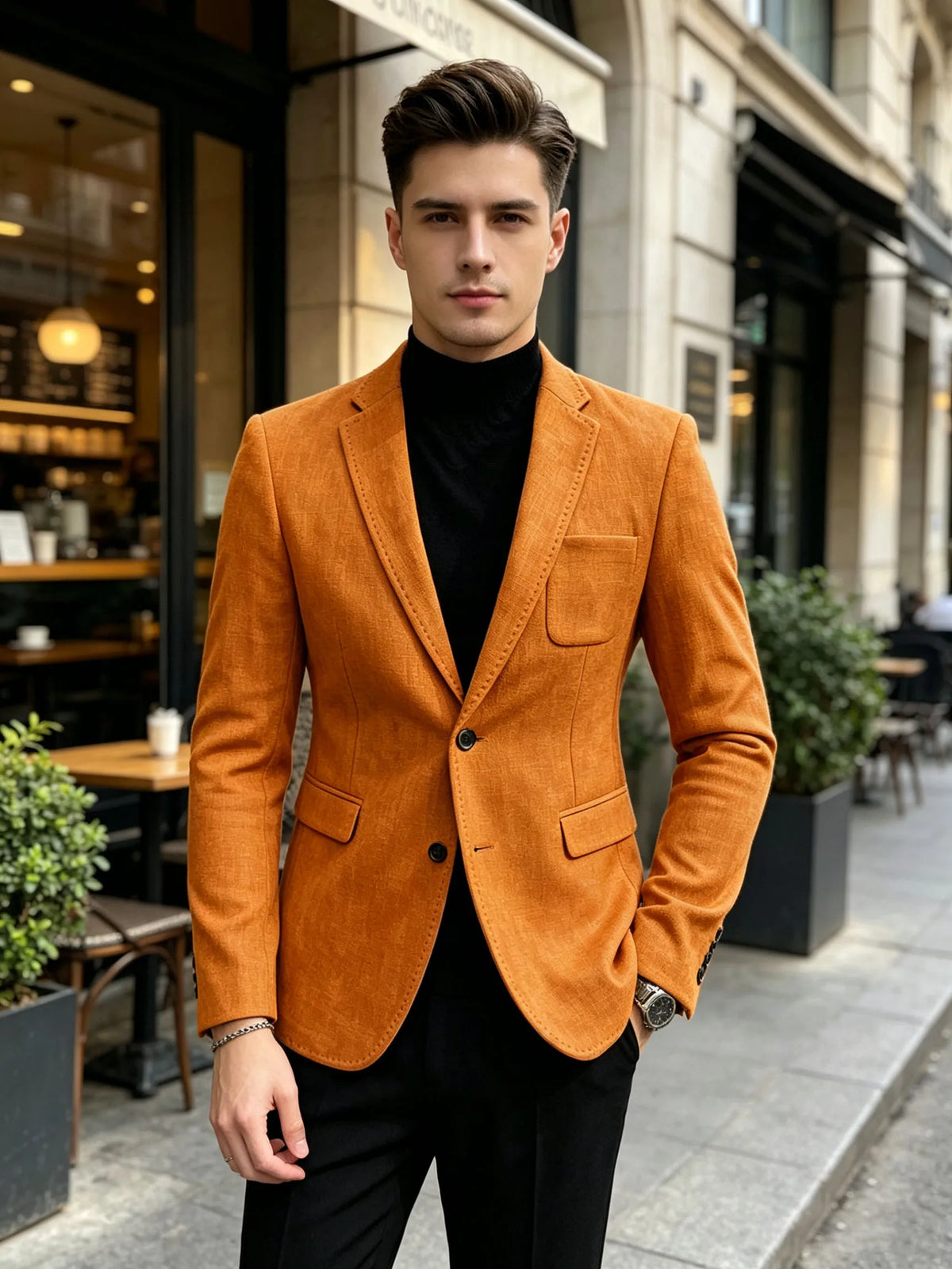 Cotton Linen Blend Men Suit Blazer Slim Fit Breathable Soft Man Jacket For Business Wedding Office Daily Vacation Outdoor Coat
