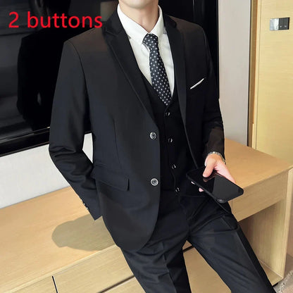Men's Three-Piece Slim Fit Suit – Blazer, Vest, and Pants for Wedding, Business, and Formal Occasions
