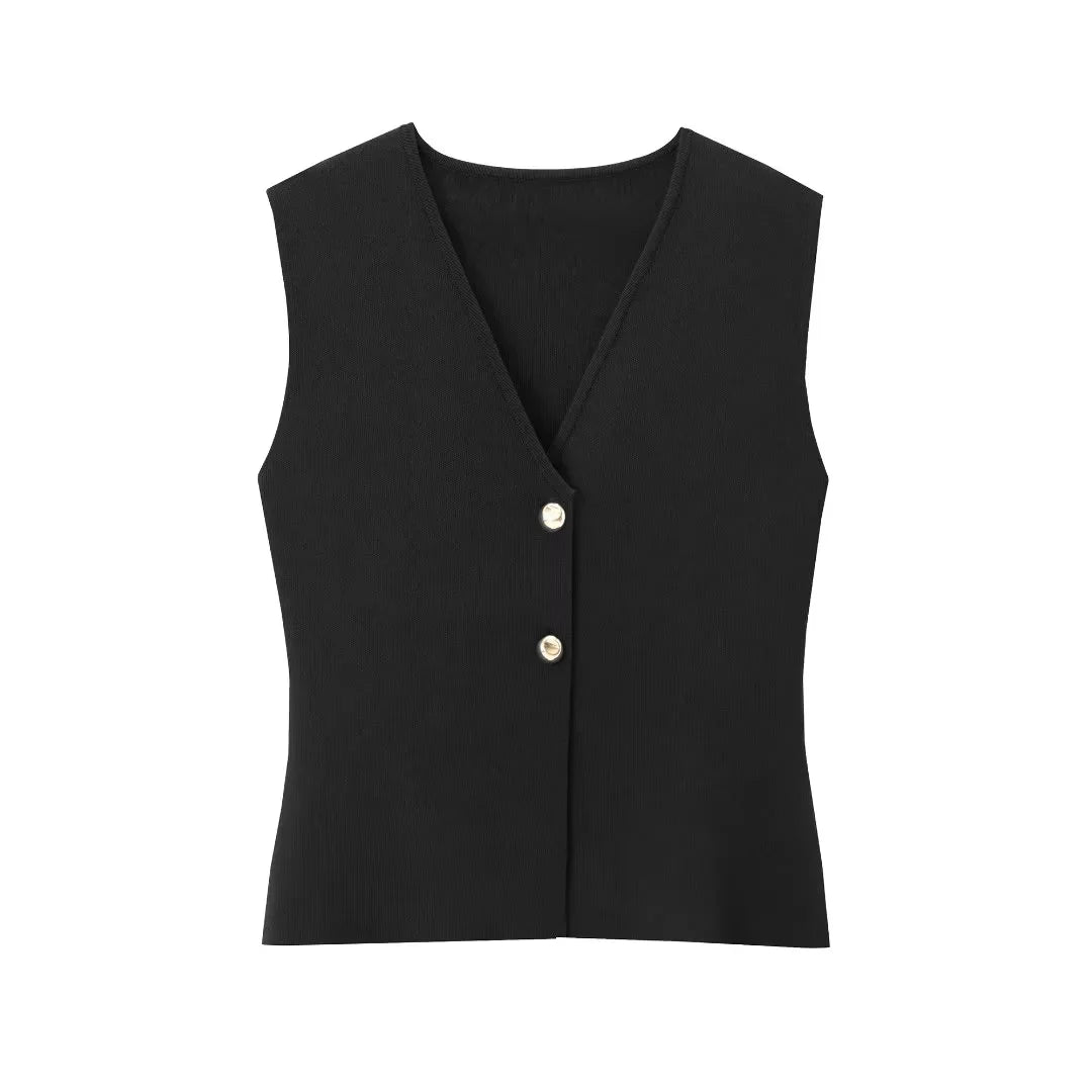 Cropped Knit Vest For Women Spring Sleeveless Vest Woman Fashion Slim Black Vest Elegant Solid Knitted Sweater Vests Top