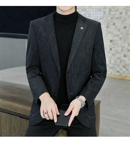 M-8XL Blazer Men's Business Gentleman Korean Wedding Fashion Trend, Slim Fit, Versatile, High-end Casual, Woolen Blazer