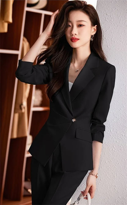 2025 Fashion Ladies Pant Suit Women Black Striped Female Business Work Wear Formal Jacket Blazer and Trouse