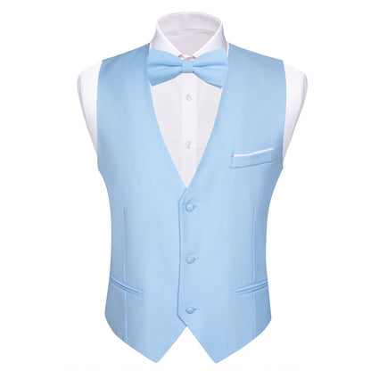 Men's Suit Vest 5-Piece Set – Solid Color V-Neck Waistcoat with Tie, Bow Tie, Pocket Square & Cufflinks for Wedding & Business