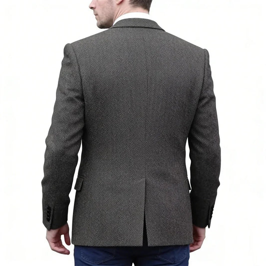 Premium Men's Suit Gray Blazer Prom Tuxedos Herringbone Tweed Single Breasted Formal Bussiness Jacket for Wedding Daily Wear