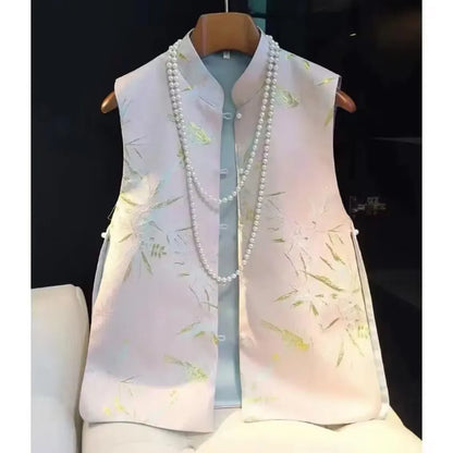 Spring Summer Women Chinese Style Sleeveless Jacket Retro Lady Large Size 5XL Vest Top Femme Fashion Jacquard Waistcoat Coat