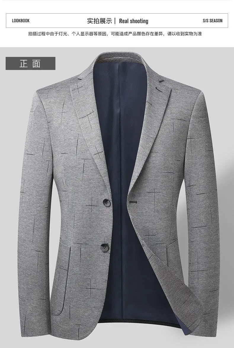Blazer's New Men's Fashionable Business Wedding Banquet Casual Hosting Dress Showcases A High-end Middle-aged Gentleman Blazer