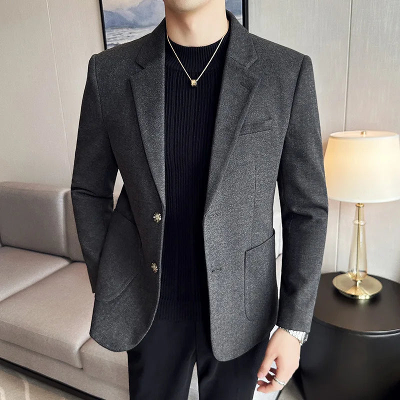 Autumn Winter New Woolen Slim Fit Suit Coat Men Fashion Casual Business Social Party Dress Men's Suit Jackets Tailcoats 4XL-M