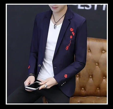 Men's Blazer Single Breasted Slim Fit Suit Jacket Korean Style Casual