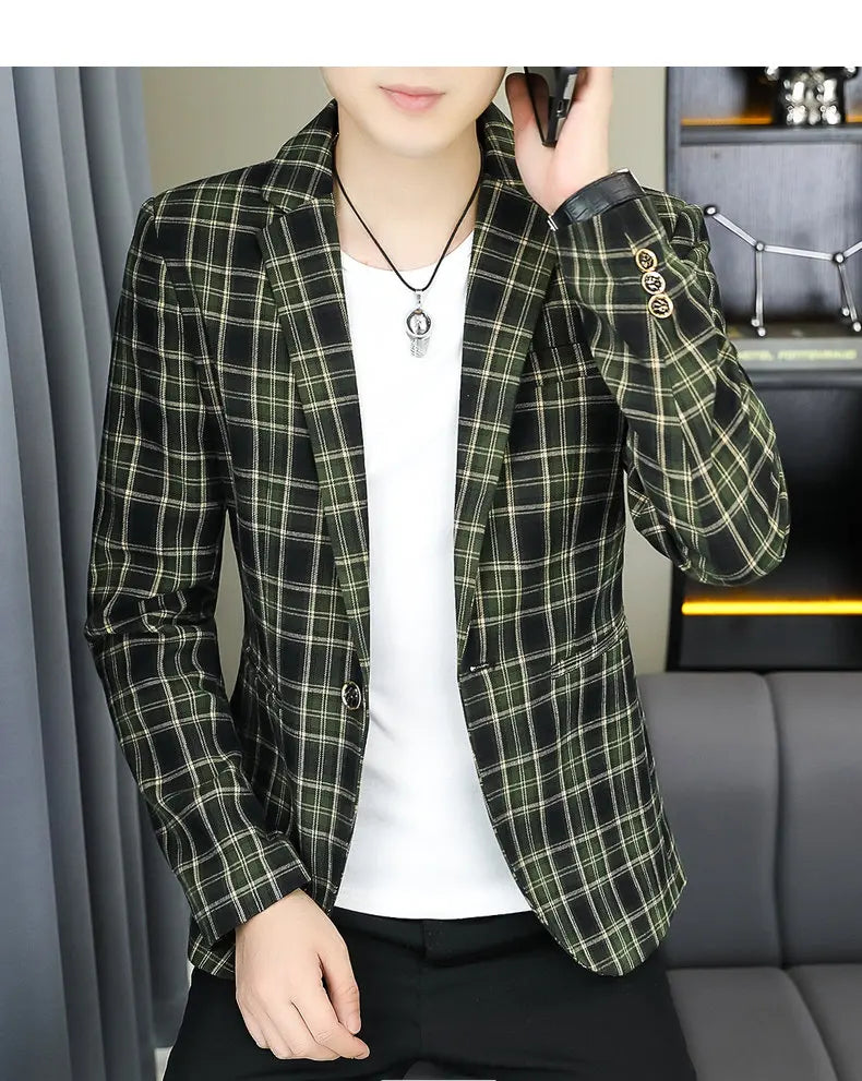 2026 Blazer Outdoor Men's Checked Fashion Business Trend Wedding Slimming Gentleman Casual Korean Travel High Formal Wear Blazer