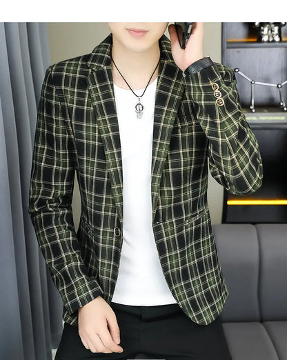2026 Blazer Outdoor Men's Checked Fashion Business Trend Wedding Slimming Gentleman Casual Korean Travel High Formal Wear Blazer