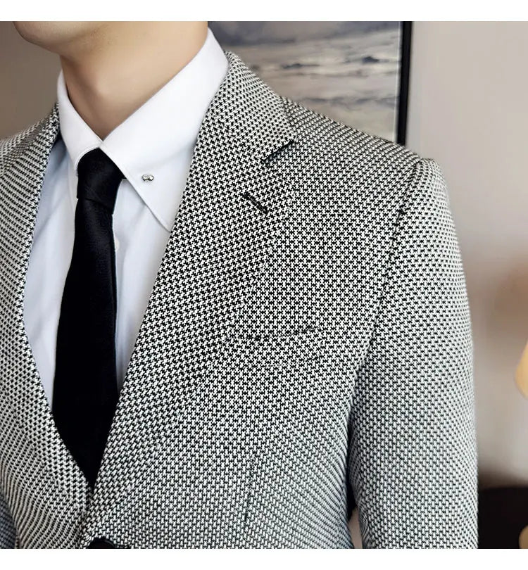 New Lmitation Linen Woven Slim Fit Suit Jacket Men Fashion Casual Business Blazers Wedding Social Party Dress Coats 4XL-M