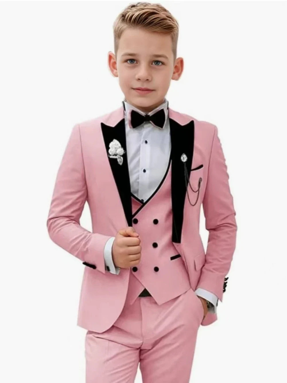 2026 Newest Multi Colors Boys Slim Fit Suits 3 Pieces Wedding Ring Bearer Outfit Chic Velvet Collar Kids Suit Set Party Tuxedo