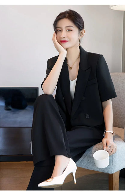 Blazer Short Suit Small Workplace Commuting Temperament Thin Suit Summer Button Suit OL Work Clothes Pant Sets