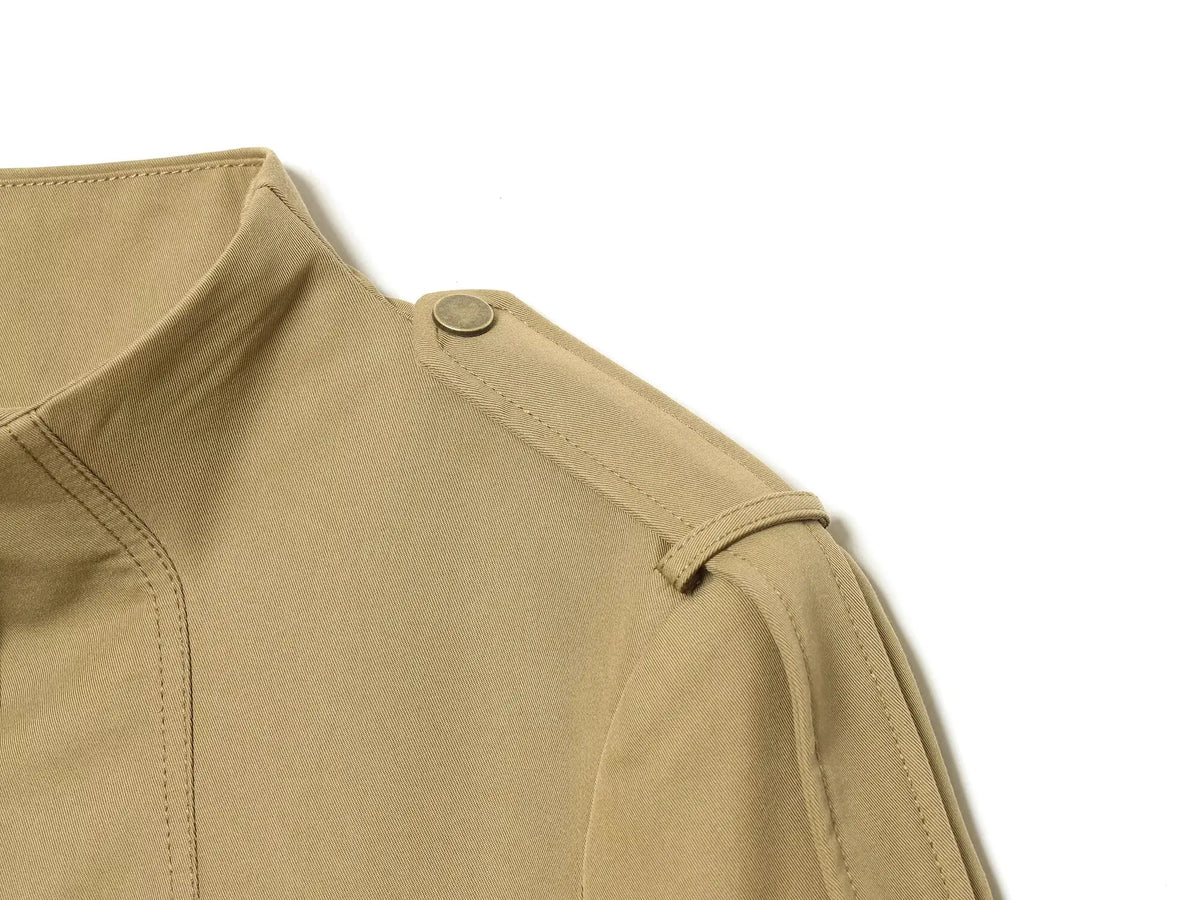 Fashion Women Slim Safari Blazer Jacket 2026 Stand Collar Long Sleeve Pocket Vintage Trench Coat Female Elegant Street Blazer