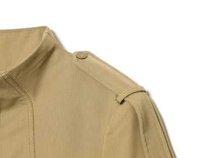 Fashion Women Slim Safari Blazer Jacket 2026 Stand Collar Long Sleeve Pocket Vintage Trench Coat Female Elegant Street Blazer