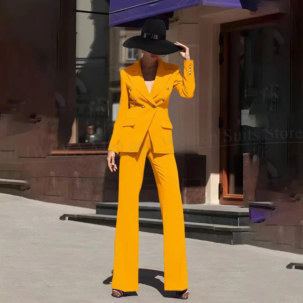 2 Piece Women Suits Purple Pant Sets Double Breasted Peak Lapel Tuxedo Prom Party Fashion Daily Casual Office Long Sleeve