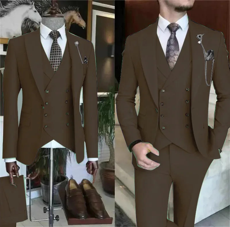 Fashion New Men's Formal Business/Wedding Groom Suits Solid 3 Pieces Men Suits Peak Lapel Single Breasted Blazer Vest Trousers