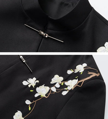 Chinese Style Dress Blazers for Man Suit Jacket 5XL Vintage Floral Embroidery Metal Buckle Elegant Men Blazer De Luxe Pour Homme