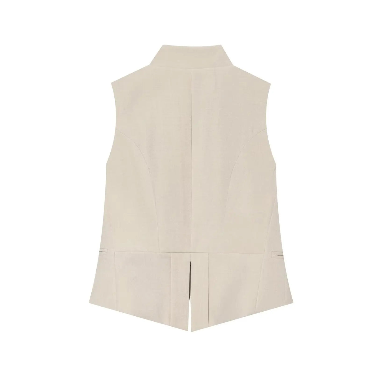 2026 Elegant Office Women Sleeveless Waistcoat Lapel Double Breasted Metal Gold Button Flap Pockets Slim Business Suit Vest