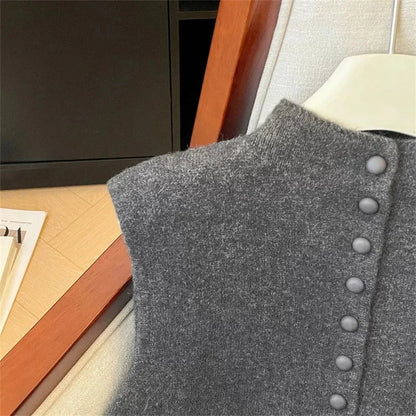 Autumn Winter Ladies Solid Color Knitting Vest Coat Korean Female high-end Stand Collar Sweater Women Fashion Knitted Sleeveless