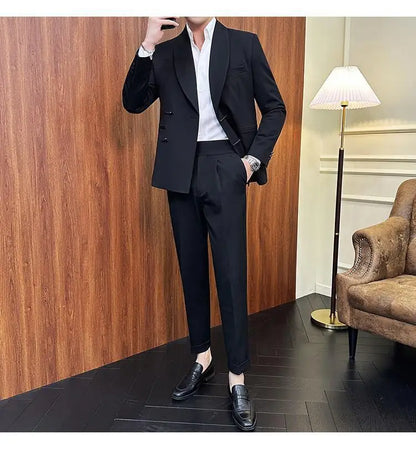 (Jacket+Pants) Vintage Luxury Chinese Style Suit Fashion Men High-end Elegant Business Social Wedding Dress Suit Tuxedo 2Pcs Set