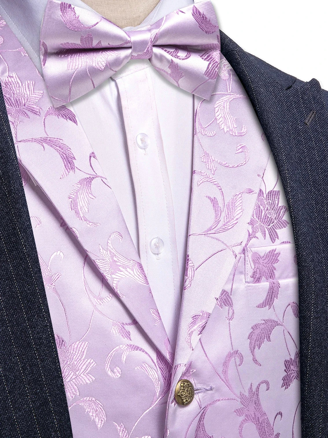 Men's Floral Jacquard Vest Bowtie Set – Pink Wedding Waistcoat for Men