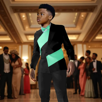 Fashion Contrast Color Children's Suit 2 Piece Double Breasted Outfit Formal Wedding Party Prom Boys Suits (Blazer+Pants)