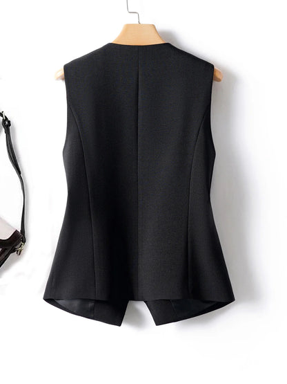 Short V-Neck Suit Vest for Women, Spring and Autumn Slant-Buttoned Top, Perfect for Office Wear and Versatile Vest