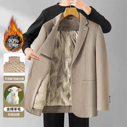 Men's Double-Sided Wool Blend Blazer Coat with Detachable Inner – Smart Casual