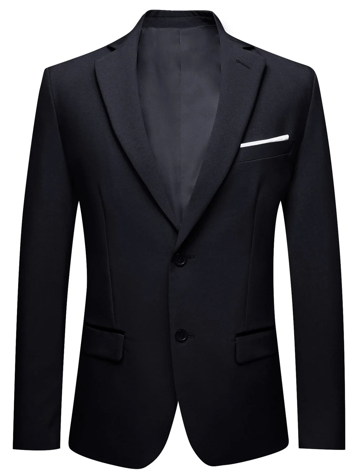 Solid Black Men Suit Blazer, Notch Lapel Two Button Slim Formal Jacket for Business Office Wedding Daily Wear