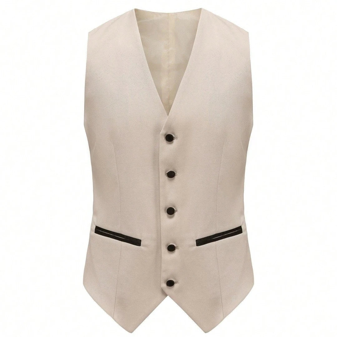 Men Suit 3 Pieces Beige With Black Lapel Single Button For Wedding Business Banquet Party Work Office Jacket Vest Pnats