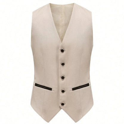 Men Suit 3 Pieces Beige With Black Lapel Single Button For Wedding Business Banquet Party Work Office Jacket Vest Pnats