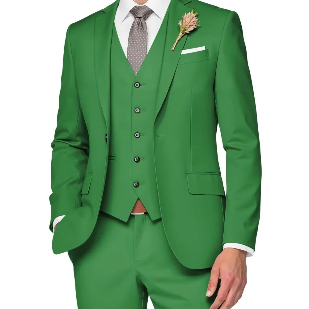 Costume de Mariage Formel pour Hommes Élégant Haut de Gamme Slim Fit 3 Pièces Blazer Gilet Pantalon Business Décontracté pour Soirée Dansante