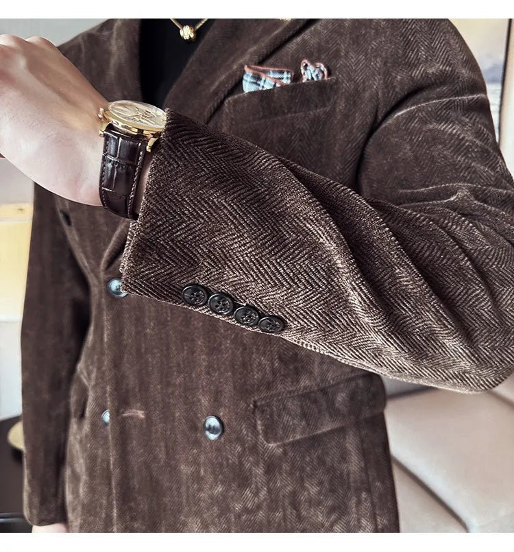2025 Winter Woolen Men's Wedding Groom Suit Double Breasted Suit 3 Piece Set Business Casual Office Work Party Prom Dress Suits