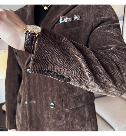 2025 Winter Woolen Men's Wedding Groom Suit Double Breasted Suit 3 Piece Set Business Casual Office Work Party Prom Dress Suits