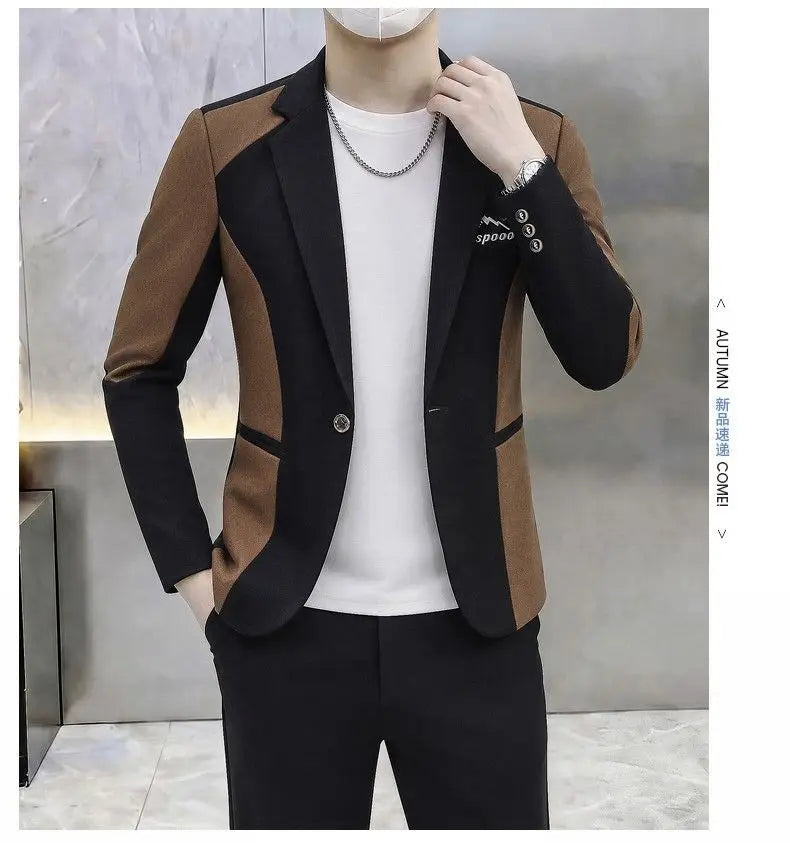 High-Quality Fashionable Autumn Winter Plaid Suit Men's Slim Fit Single-Breasted Jacket Youth Stylish Outerwear Top for Men