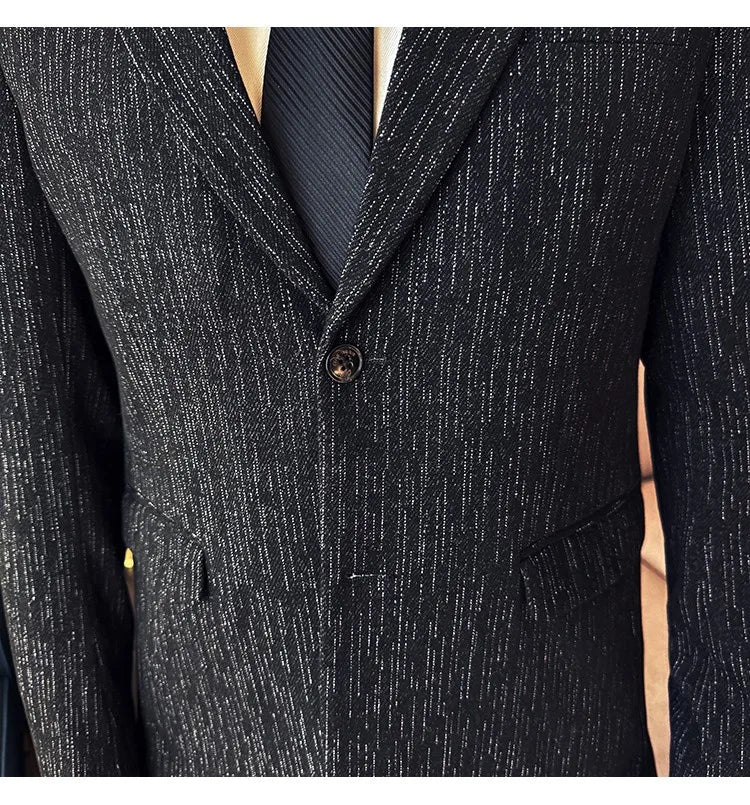New Fashion Meteor Striped Suit Jacket High Quality Men's Slim Fit Business Formal Social Prom Party Casual Tuxedos 5XL-M
