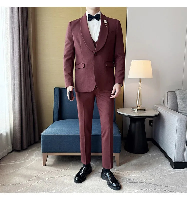 Men's Slim Fit 3-Piece Suit for Weddings, Parties & Formal Occasions – White, Red, Black